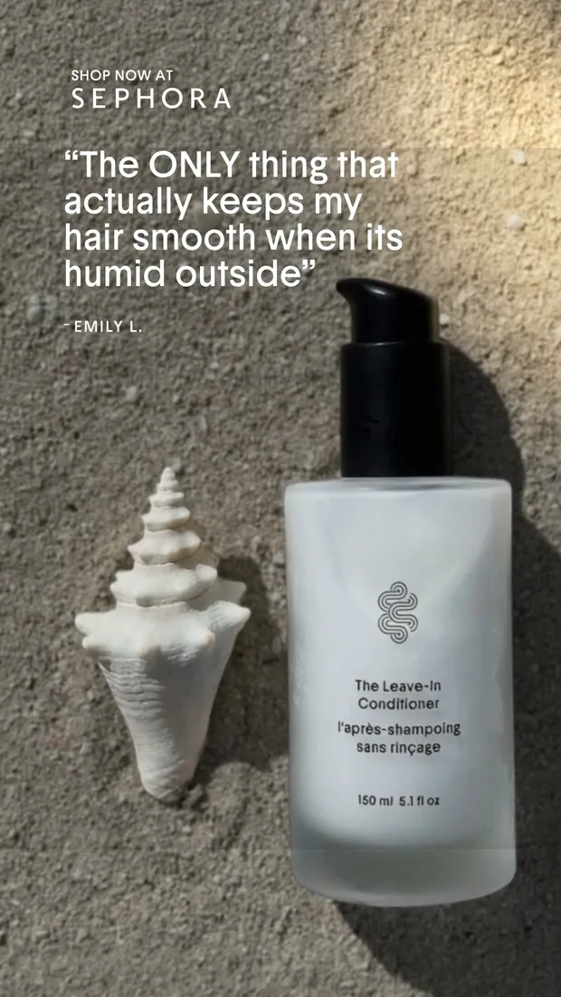 Crown Affair conditioner still with a quotation about smooth hair in humid weather
