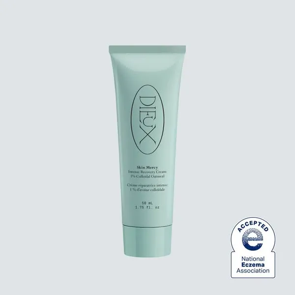 Dieux Skin Mercy cream creative with a National Eczema Association seal