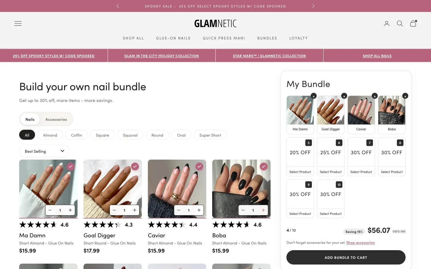 Glamnetic four-set bundle showing a fifteen-percent saving