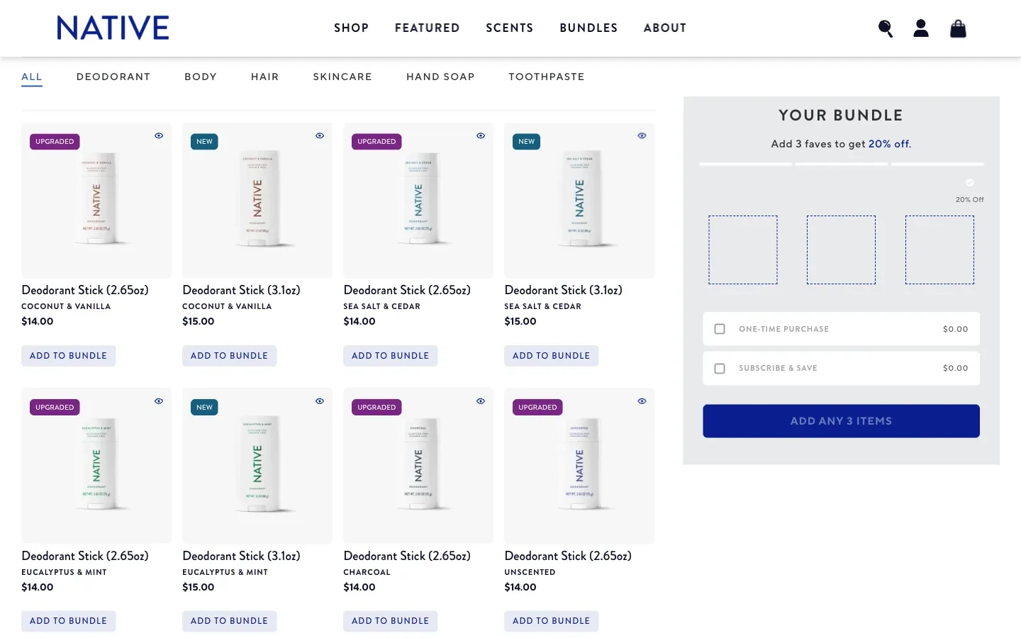 Native builder with three empty item spaces