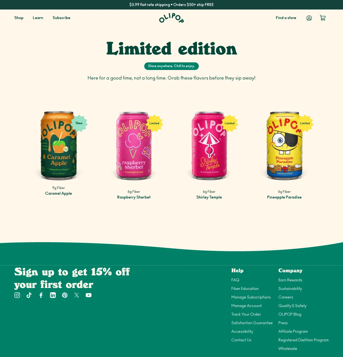 OLIPOP limited-edition collection showing four individually named flavours